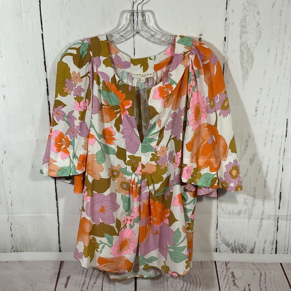 LaRoque Original Floral Print Top Blouse Bohemian‎ Kimono Sleeve Garden Party